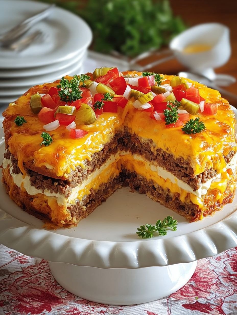 Einfache schnelle Cheeseburger-Torte – Perfekt für Partys image 2