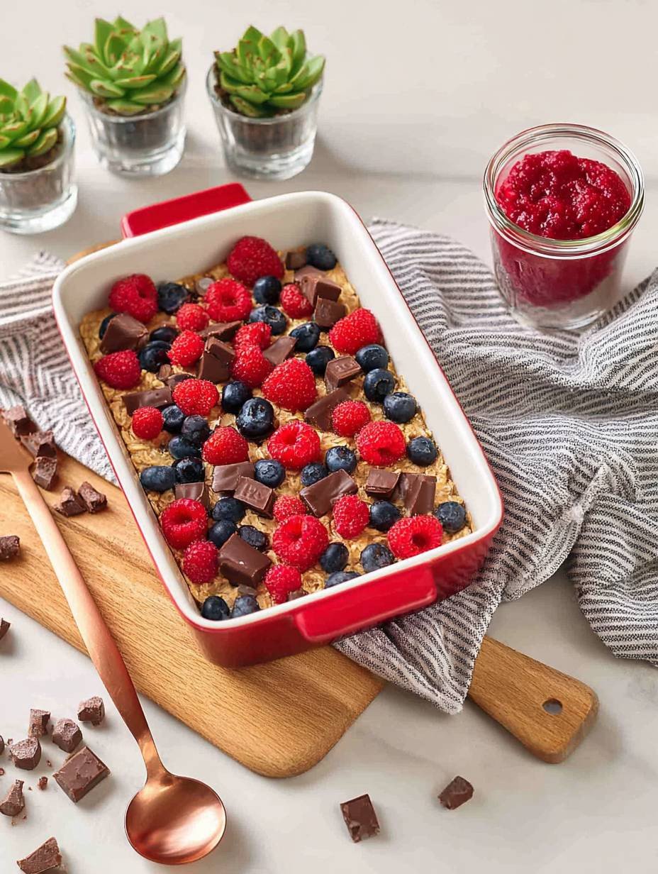 Gebackene Haferflocken mit Beeren & Schokolade | Gesundes & Einfaches Frühstück image 2