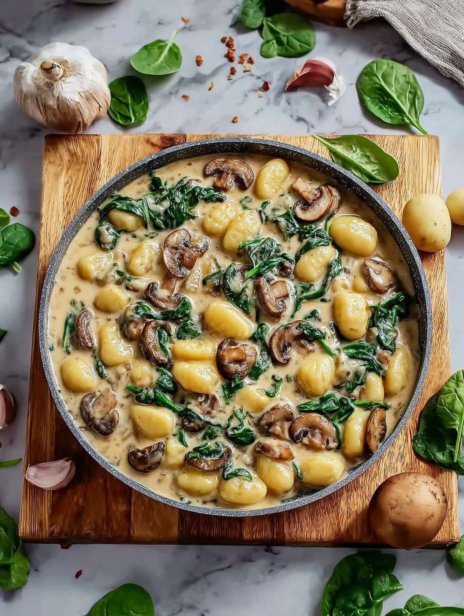 Cremige Gnocchi Pfanne mit Spinat & Pilzen schnell image 2
