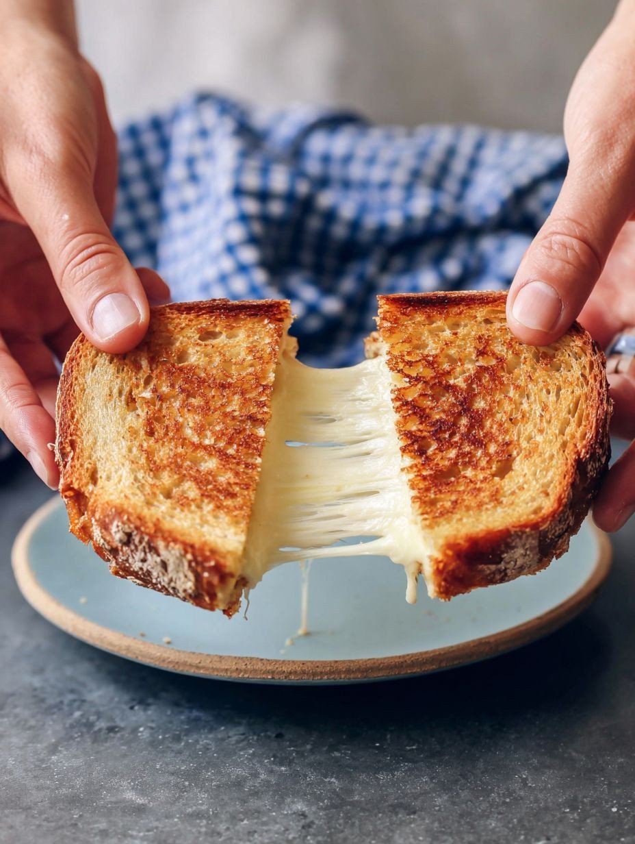 Knuspriger Käsesandwich mit zerlaufenem Käse. image 2
