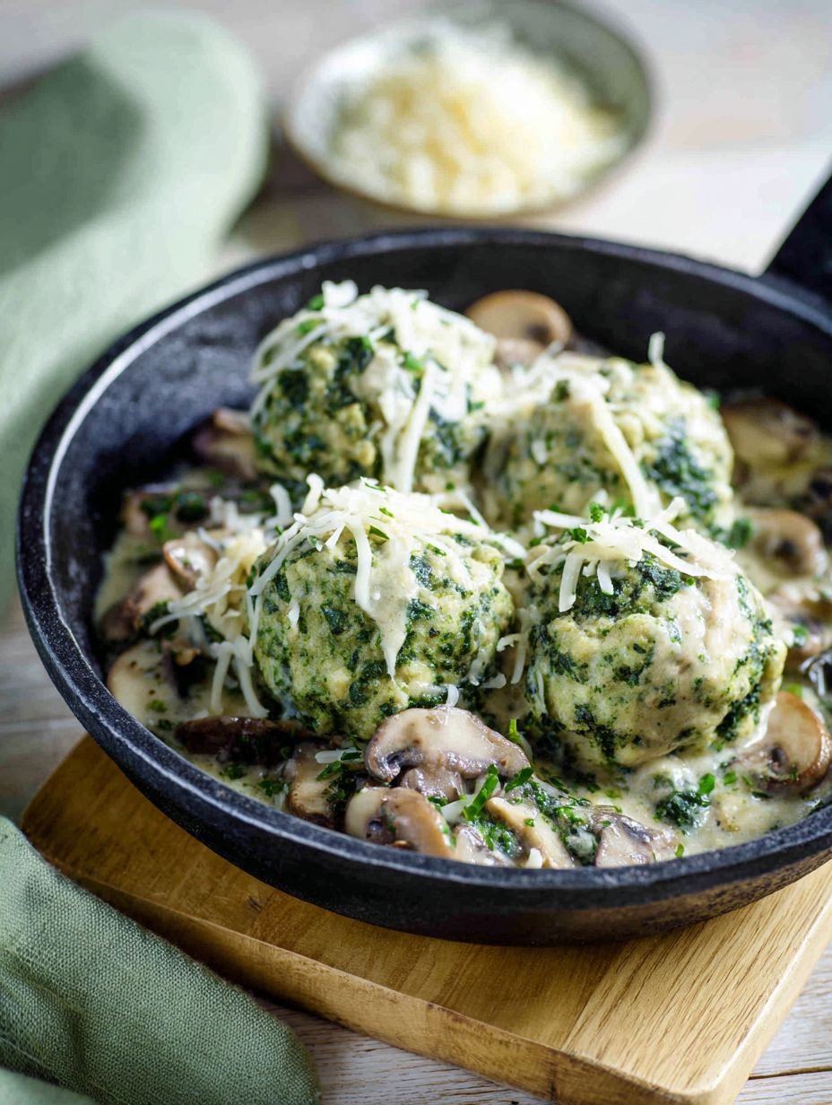 Perfekte Spinatknödel in cremiger Pilzsoße. image 2